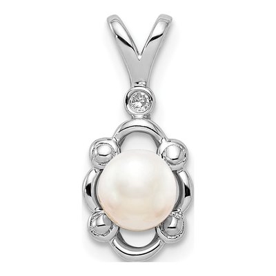 Sterling Silver Freshwater Cultured Pearl & Diamond Pendant