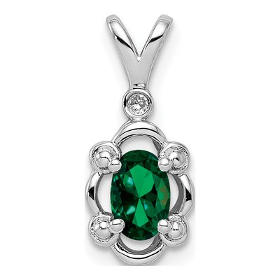 Sterling Silver Lab-Created Emerald & Diamond Girls' Pendant