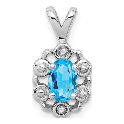 Sterling Silver Swiss Blue Topaz & Diamond Pendant
