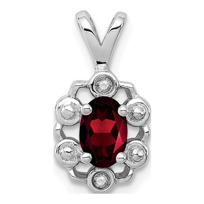 Sterling Silver Garnet & Diamond Birthstone Pendant