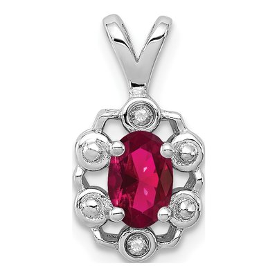 Sterling Silver Lab-Created Ruby & Diamond Pendant