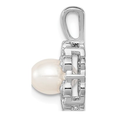 Sterling Silver Freshwater Cultured Pearl & Diamond Pendant – view 2