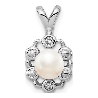 Sterling Silver Freshwater Cultured Pearl & Diamond Pendant