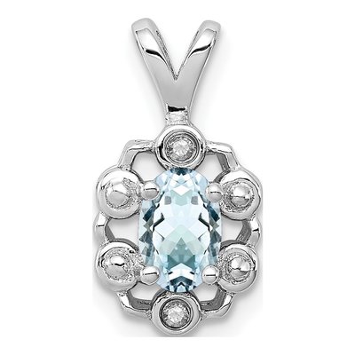Sterling Silver Aquamarine & Diamond Birthstone Pendant