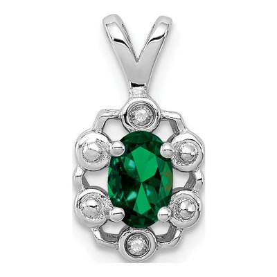 Sterling Silver Lab-Created Emerald & Diamond May Birthstone Pendant