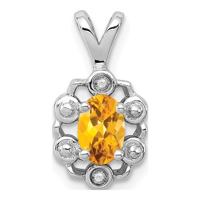 Sterling Silver Citrine & Diamond Birthstone Pendant