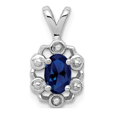 Sterling Silver Lab-Created Sapphire & Diamond Birthstone Pendant
