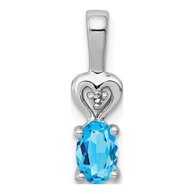 Sterling Silver Swiss Blue Topaz & Diamond Heart Pendant