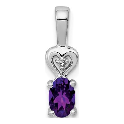 Sterling Silver Amethyst & Diamond Girls' Heart Pendant