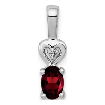 Sterling Silver Garnet & Diamond Girls' Heart Pendant