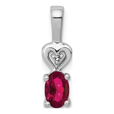 Sterling Silver Lab-Created Ruby & Diamond Heart Pendant