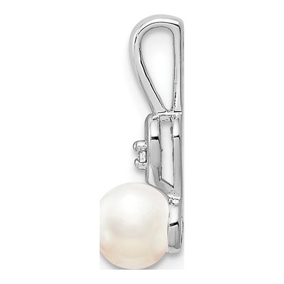 Sterling Silver Freshwater Cultured Pearl & Diamond Heart Pendant – view 2