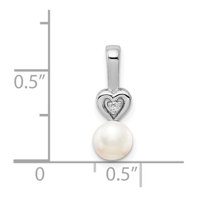 Sterling Silver Freshwater Cultured Pearl & Diamond Heart Pendant – view 3