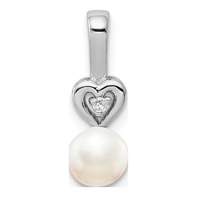 Sterling Silver Freshwater Cultured Pearl & Diamond Heart Pendant