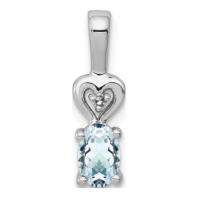 Sterling Silver Aquamarine & Diamond Girls' Heart Pendant