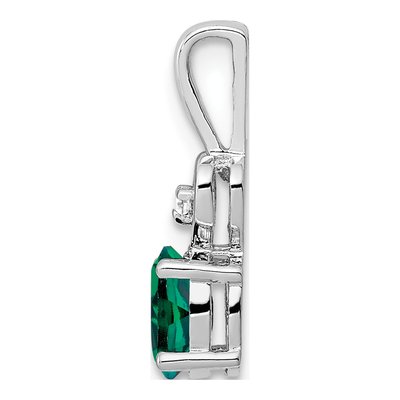 Sterling Silver Lab-Created Emerald & Diamond Girls' Heart Pendant – view 3