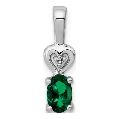 Sterling Silver Lab-Created Emerald & Diamond Girls' Heart Pendant