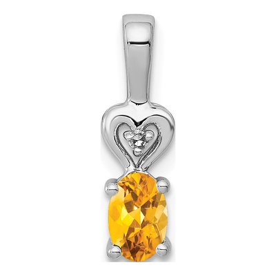 Sterling Silver Citrine & Diamond Heart Pendant