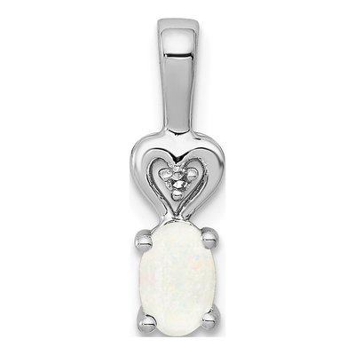 Sterling Silver Lab-Created Opal & Diamond Girls' Heart Pendant