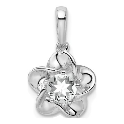 Sterling Silver Lab-Created White Topaz April Birthstone Floral Pendant