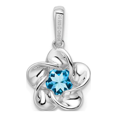 Sterling Silver Lab-Created Swiss Blue Topaz Floral Pendant – view 5