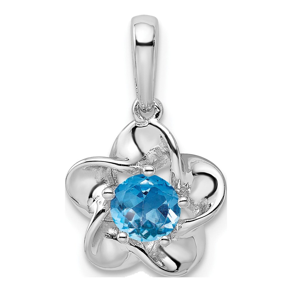 Sterling Silver Lab-Created Swiss Blue Topaz Floral Pendant