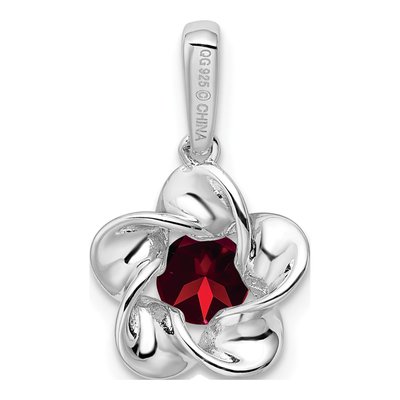 Sterling Silver Garnet Floral Birthstone Pendant – view 5