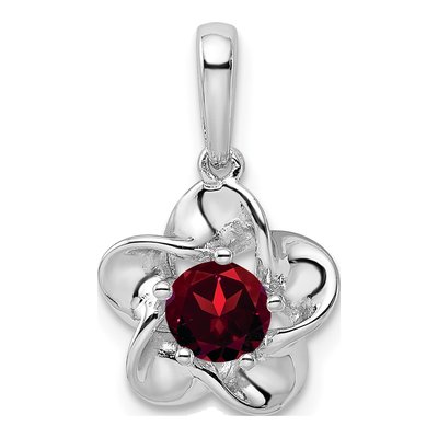 Sterling Silver Garnet Floral Birthstone Pendant