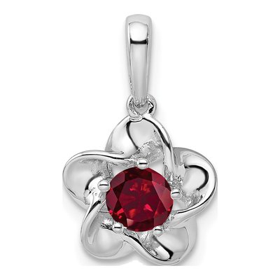 Sterling Silver Lab-Created Rhodolite Garnet Floral Pendant