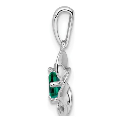 Sterling Silver Lab-Created Emerald Floral Pendant – view 3