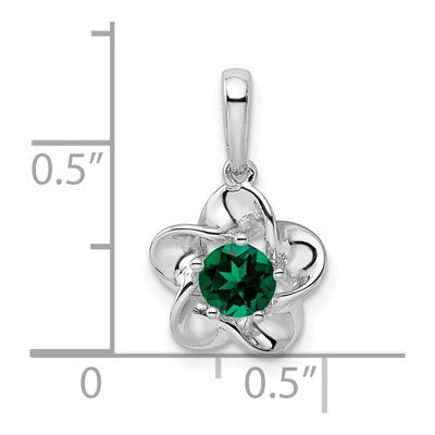 Sterling Silver Lab-Created Emerald Floral Pendant – view 4