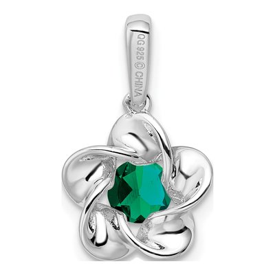 Sterling Silver Lab-Created Emerald Floral Pendant – view 5