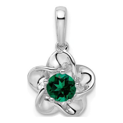 Sterling Silver Lab-Created Emerald Floral Pendant