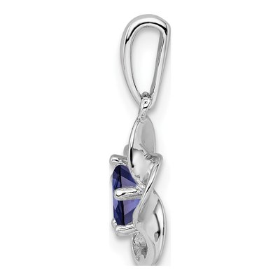Sterling Silver Lab-Created Sapphire Floral Pendant – view 3