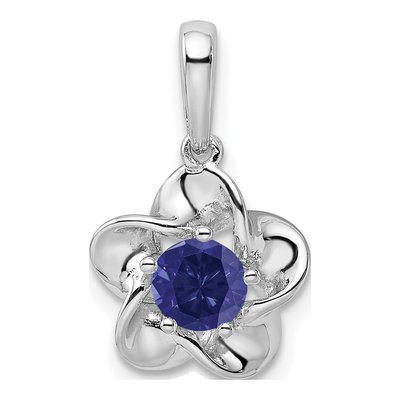 Sterling Silver Lab-Created Sapphire Floral Pendant