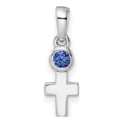 Sterling Silver Lab-Created Sapphire Cross Pendant