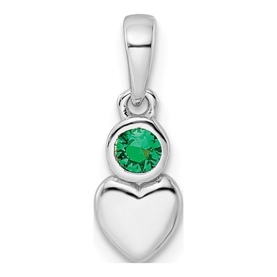 Sterling Silver Lab-Created Emerald Heart Pendant
