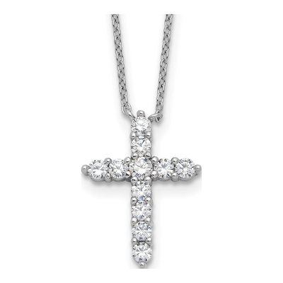 Sterling Silver CZ April Birthstone Cross Necklace