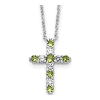 Sterling Silver CZ August Birthstone Cross Necklace