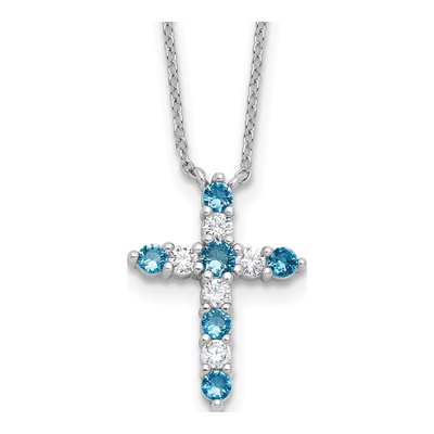 Sterling Silver CZ December Birthstone Cross Necklace