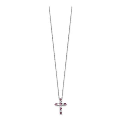 Sterling Silver CZ February Birthstone Cross Necklace – view 3