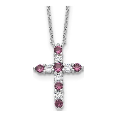 Sterling Silver CZ February Birthstone Cross Necklace