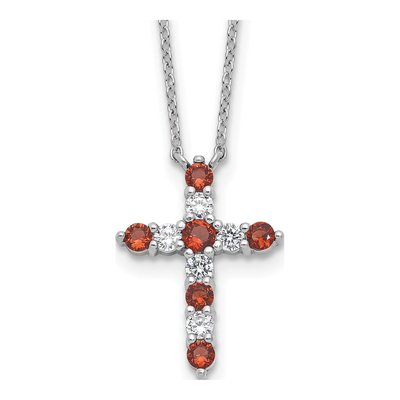 Sterling Silver CZ January Birthstone Cross Necklace