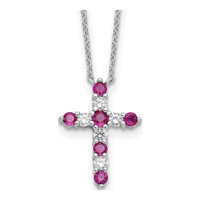 Sterling Silver CZ July Birthstone Cross Necklace