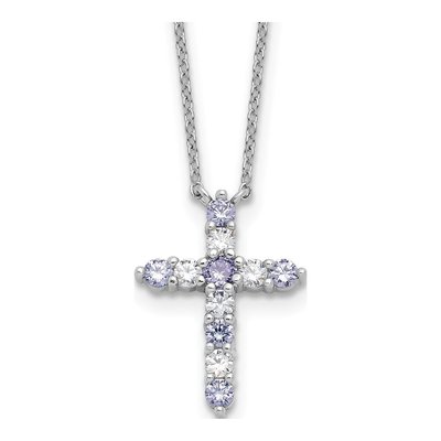 Sterling Silver CZ June Birthstone Cross Necklace