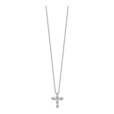 Sterling Silver CZ March Birthstone Cross Necklace – view 3