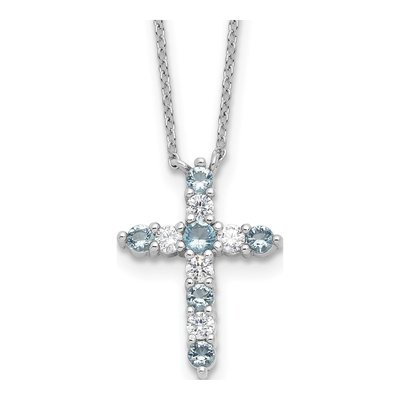 Sterling Silver CZ March Birthstone Cross Necklace