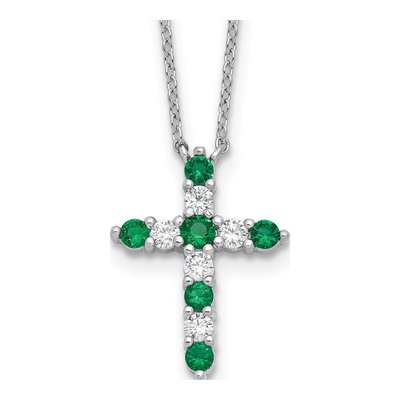 Sterling Silver CZ May Birthstone Cross Necklace