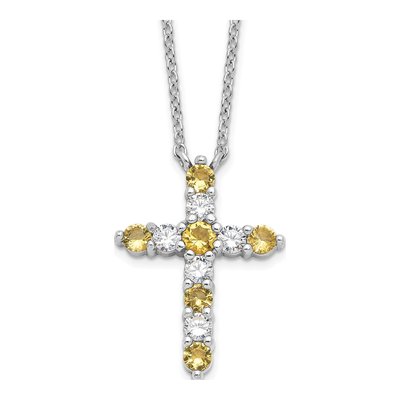 Sterling Silver CZ November Birthstone Cross Necklace