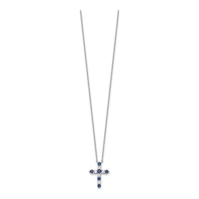 Sterling Silver CZ September Birthstone Cross Necklace – view 3
